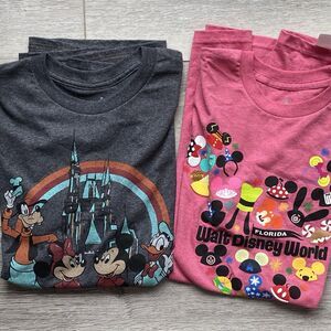 2pc Disney Parks Lot Mickey Mouse and Friends Rainbow T-Shirt Size Small NWT
